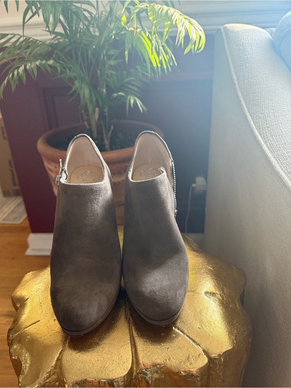 Vince Camuto Gray Suede Ankle Booties with Side Zip
